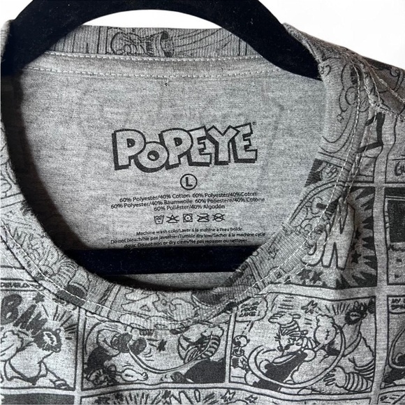 Vintage Popeye Comic Long Sleeve Shirt | Graphic Tee Size L Gray Black - Picture 4 of 5